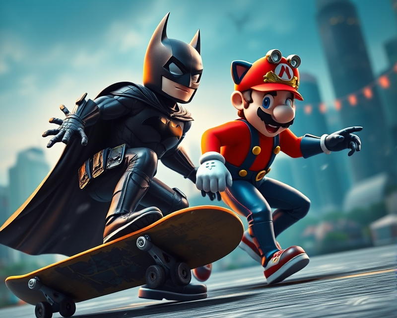 batman, skateboard, super mario, panther